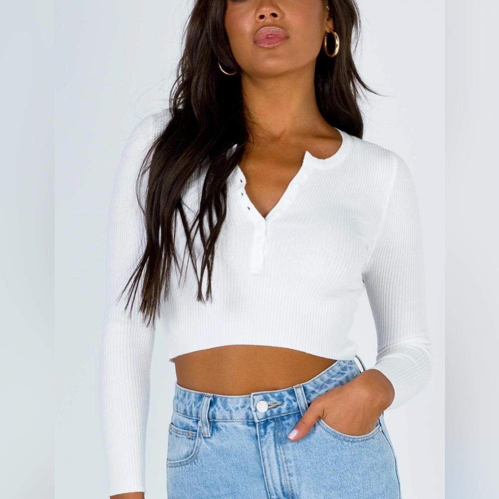 Princess Polly Unwritten Love White Ribbed Long-Sleeve Crop Top Size 4